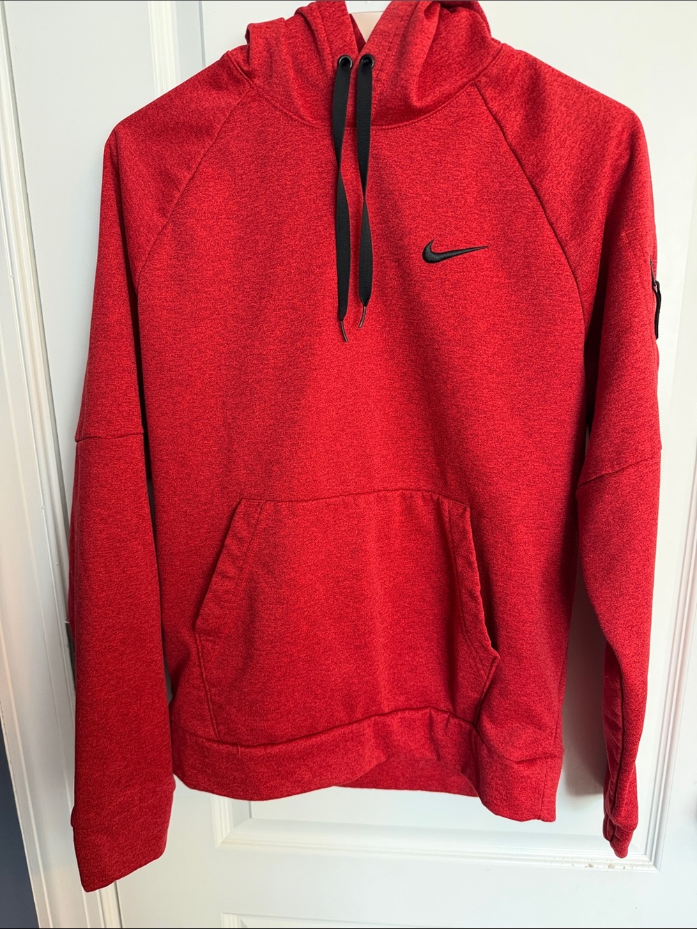 Nike Therma-Fit Pullover Hoodie Red Heather Fleece Lined Swoosh Logo Size S
